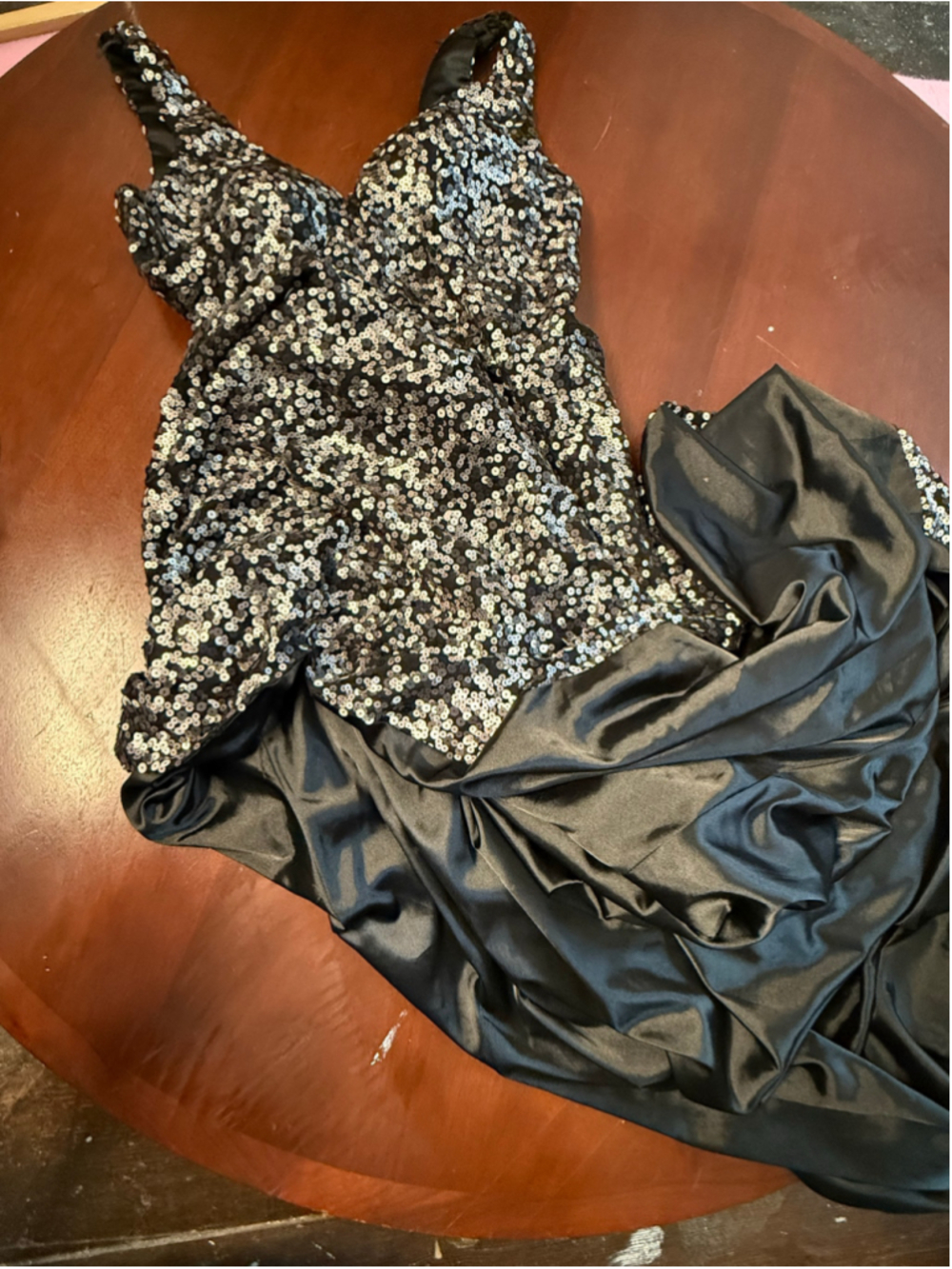 NFINITE FORM Black Silver Sequin Plunge V-Neck Maxi Evening Gown Size 18 - Picture 10 of 11
